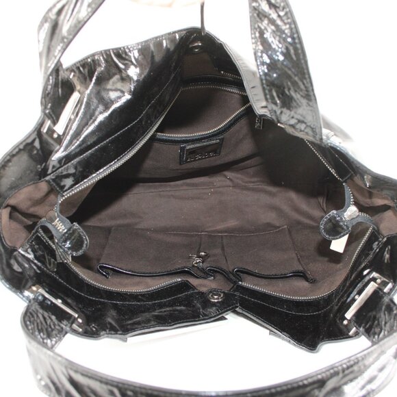 Kooba Purse 18 x 11 x 5 Black Silver Inner Pockets Shoulder Patent Leather Purse - Picture 8 of 13